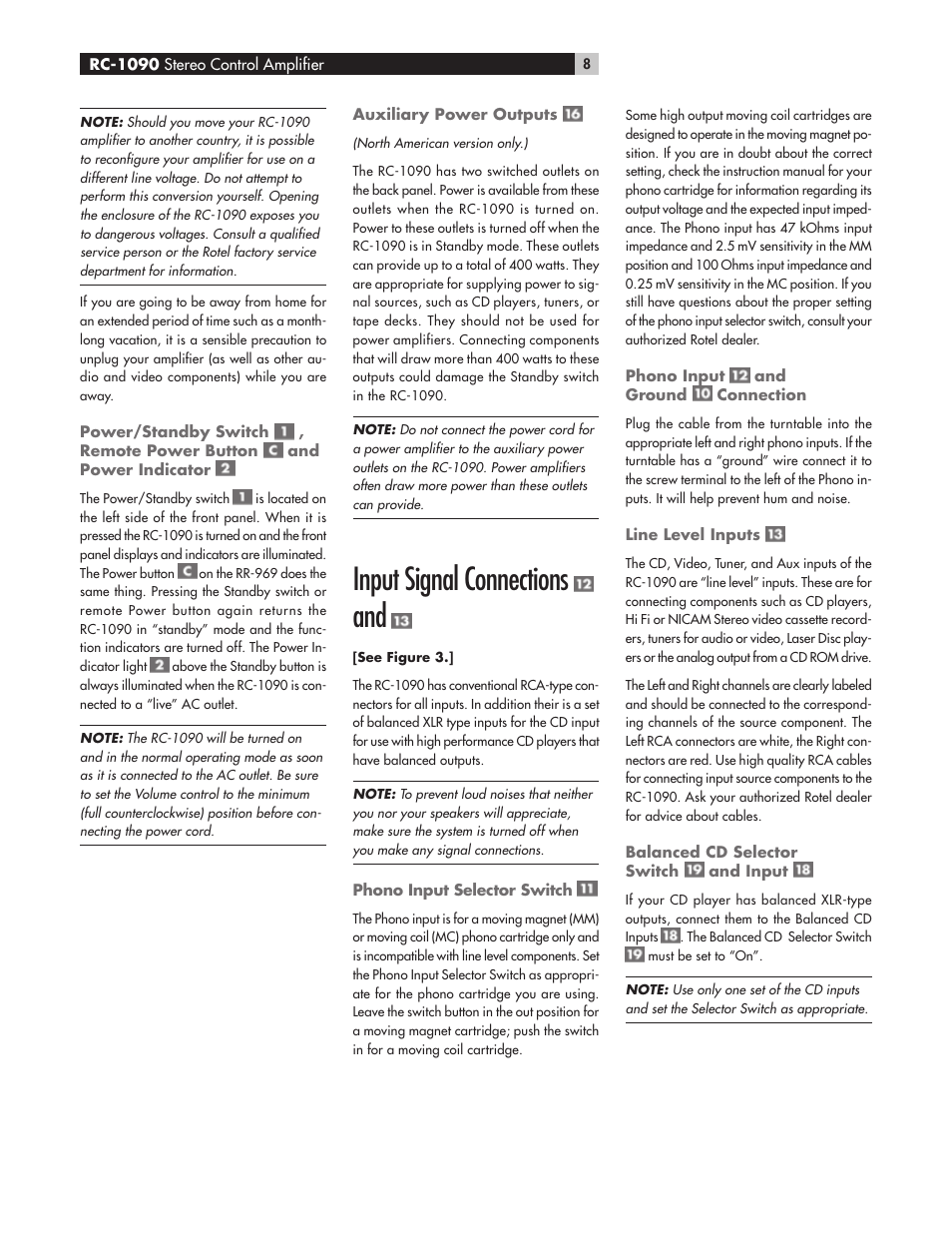 Input signal connections and | ROTEL RC1090 User Manual | Page 8 / 46