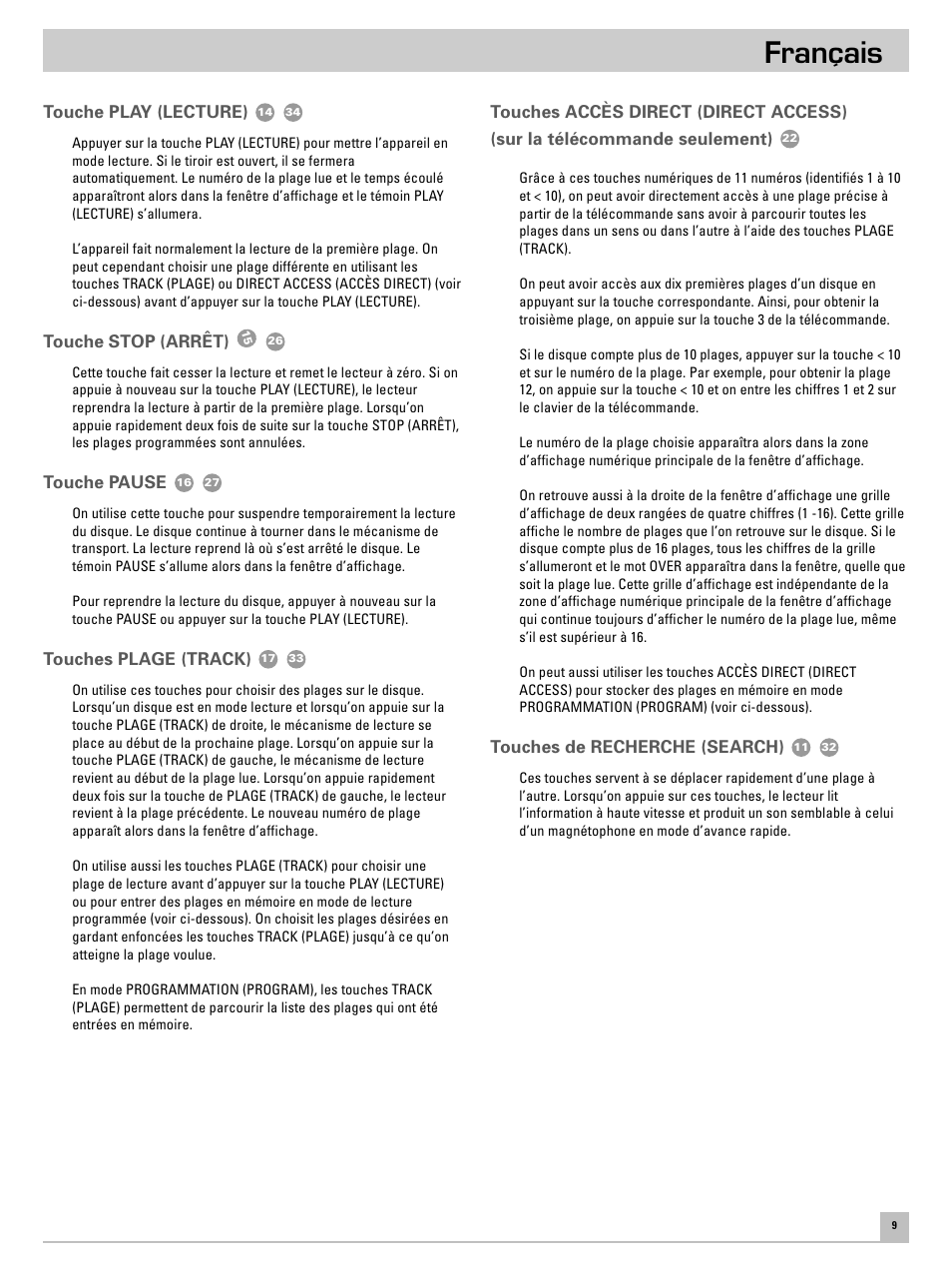 Français | ROTEL RCD951 User Manual | Page 13 / 30