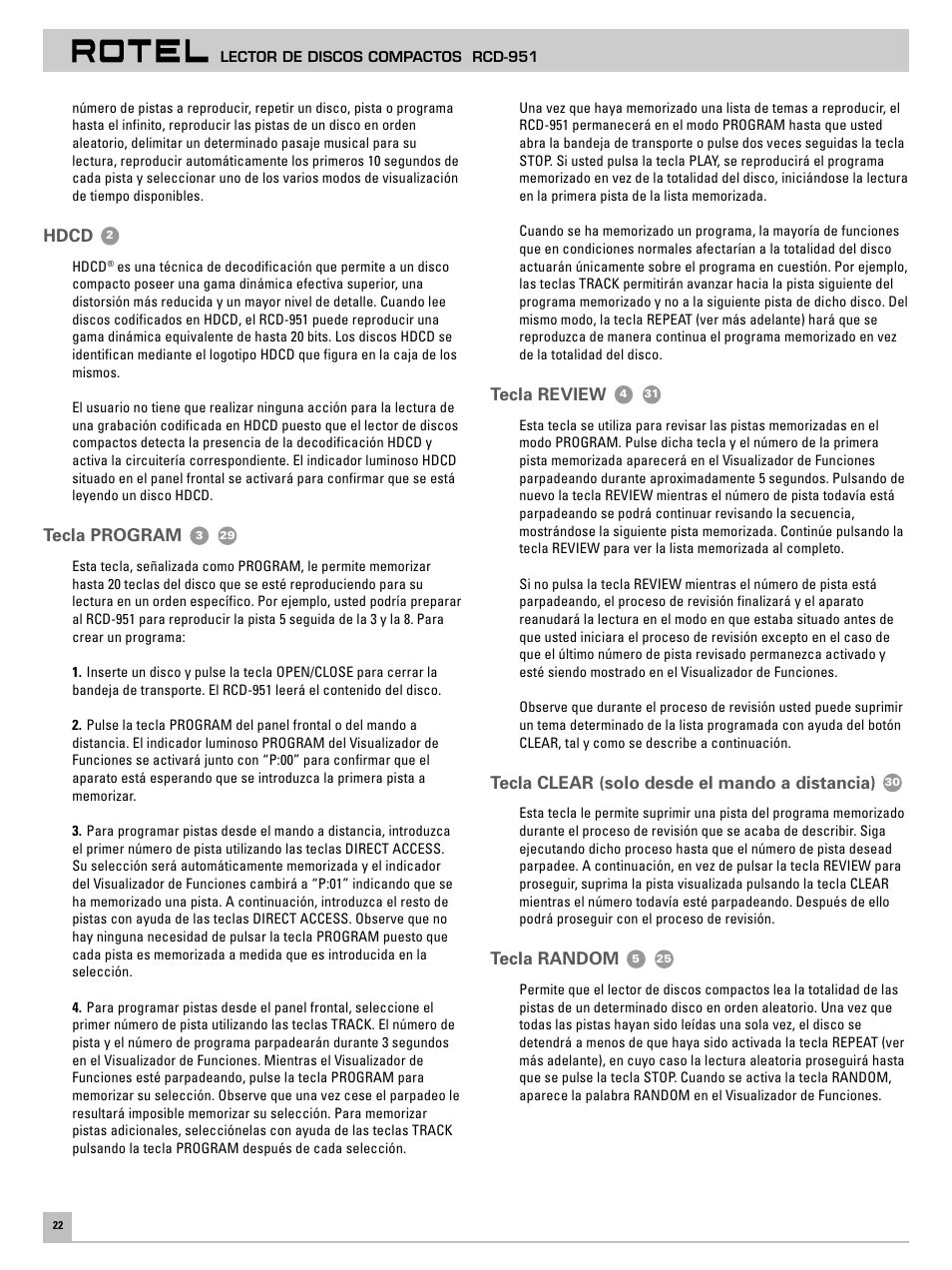 ROTEL RCD951 User Manual | Page 26 / 30