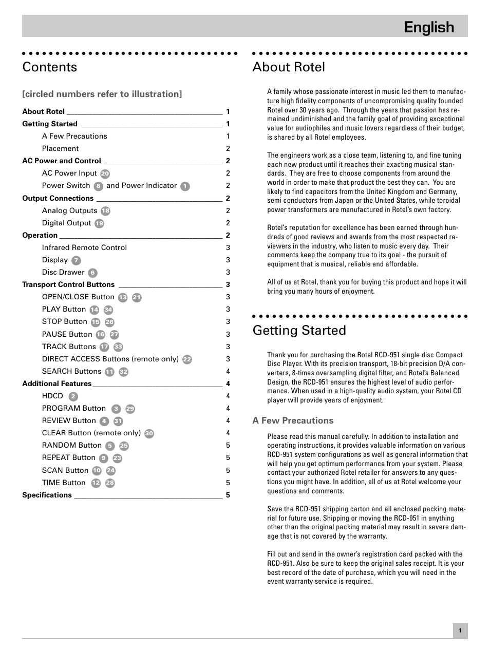 ROTEL RCD951 User Manual | Page 5 / 30