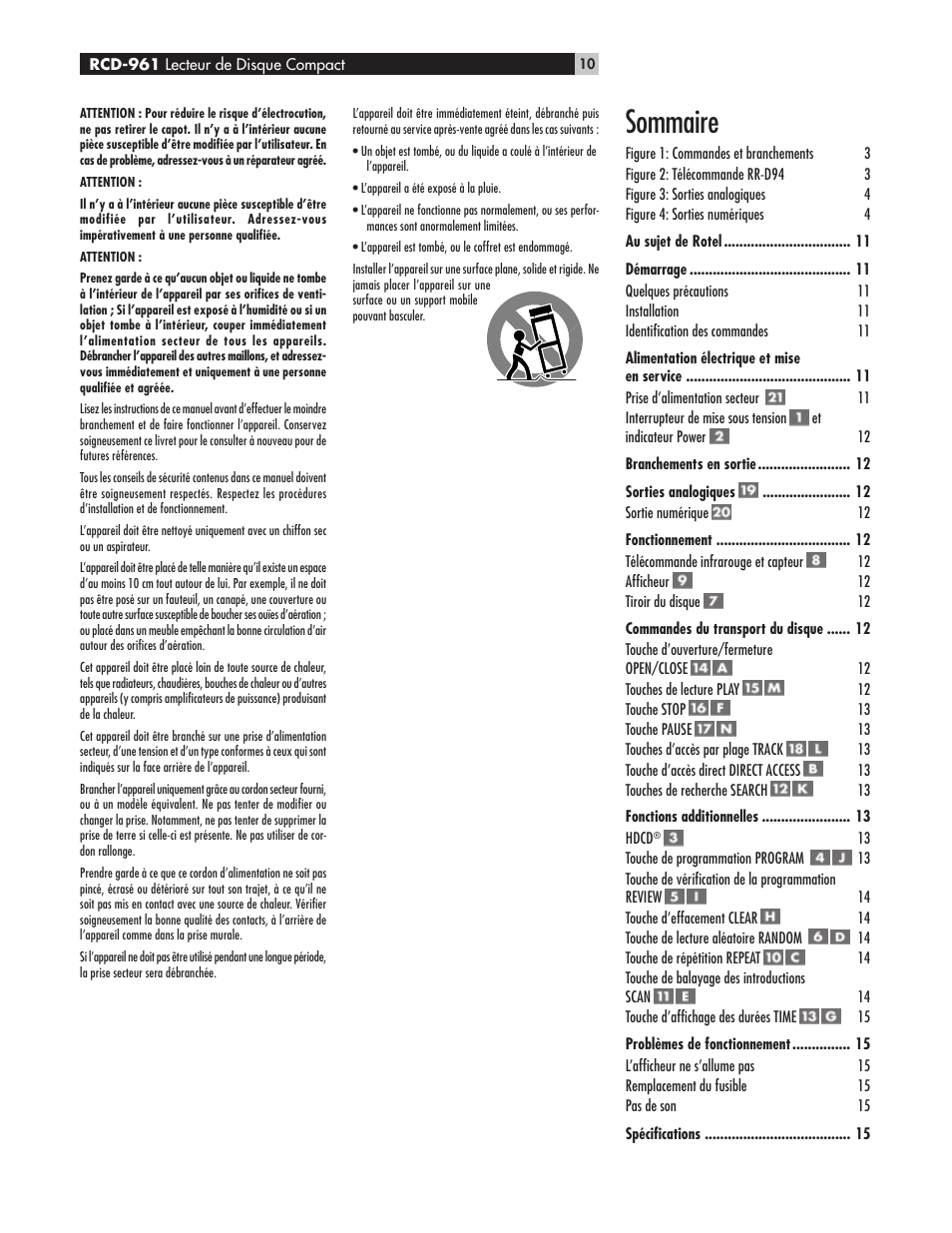 Sommaire | ROTEL RCD961 User Manual | Page 10 / 40