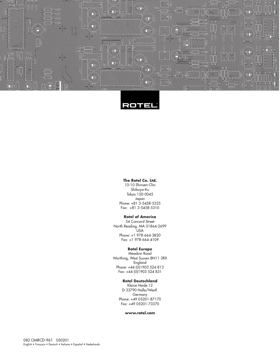 ROTEL RCD961 User Manual | Page 40 / 40