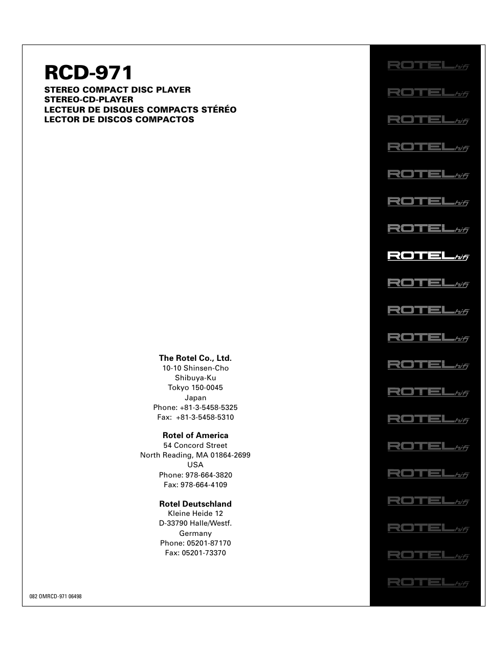 Rcd-971 | ROTEL RCD971 User Manual | Page 30 / 30