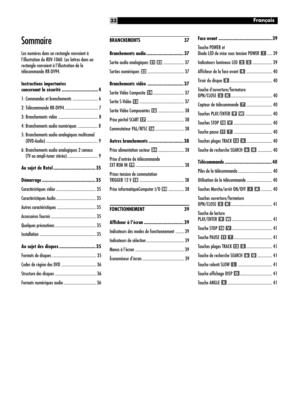 Sommaire | ROTEL RDV-1060 User Manual | Page 33 / 108