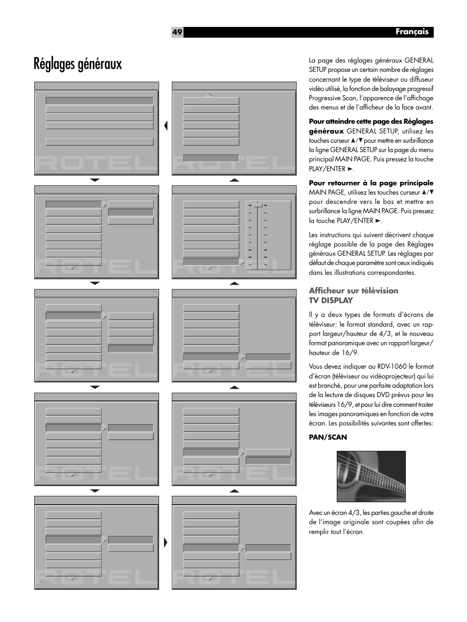 Réglages généraux, Afficheur sur télévision tv display, Français | ROTEL RDV-1060 User Manual | Page 49 / 108