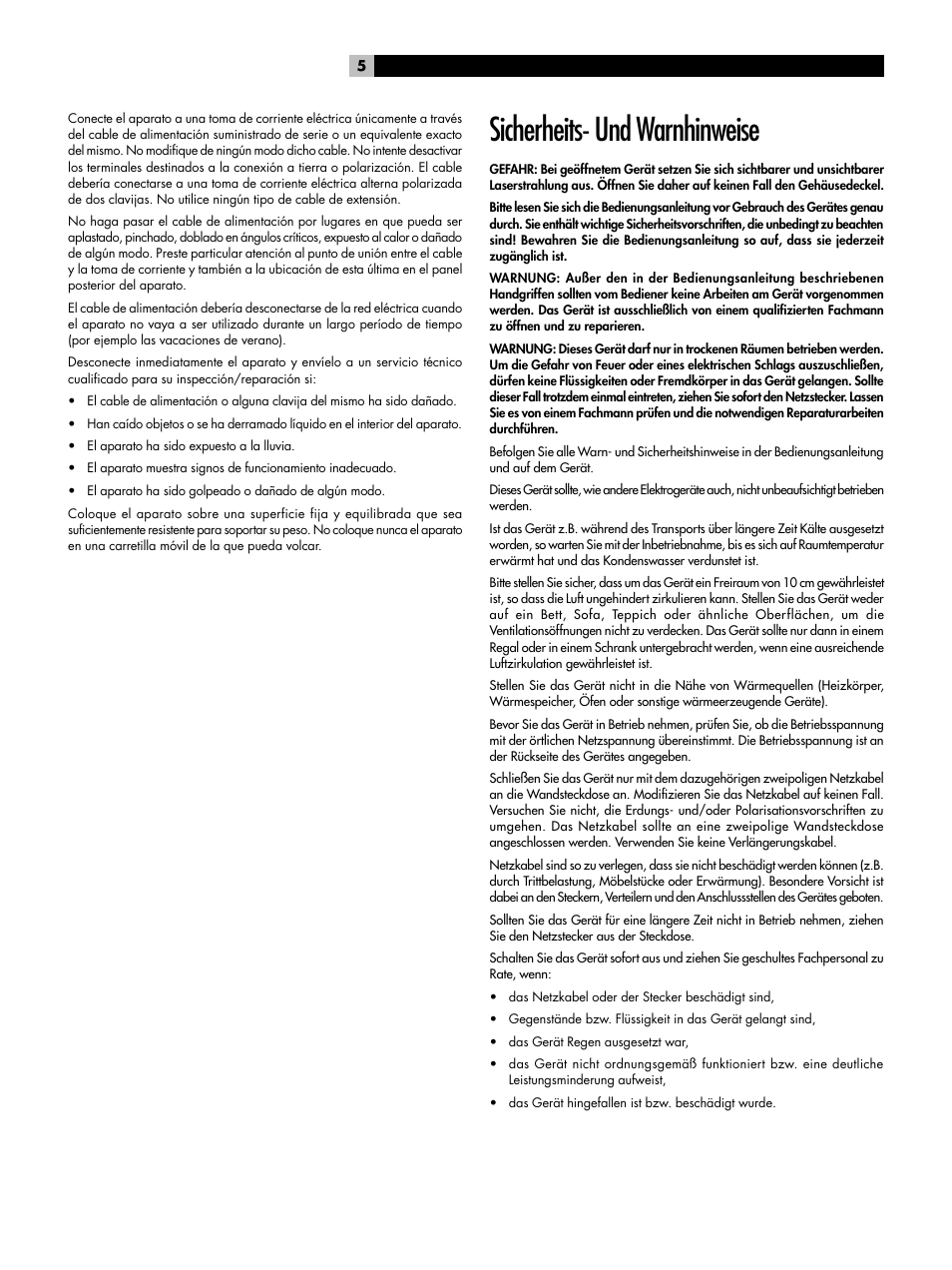 Sicherheits- und warnhinweise | ROTEL RDV-1060 User Manual | Page 5 / 108