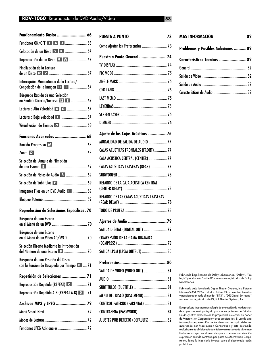 ROTEL RDV-1060 User Manual | Page 58 / 108