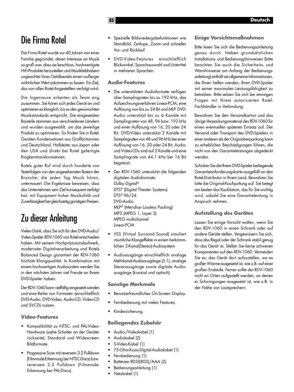 ROTEL RDV-1060 User Manual | Page 85 / 108