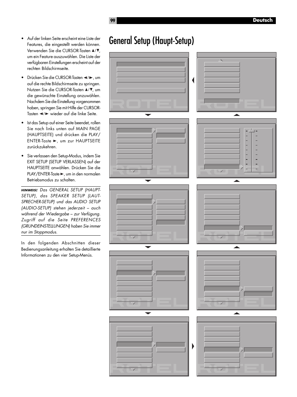 General setup (haupt-setup), Deutsch | ROTEL RDV-1060 User Manual | Page 99 / 108