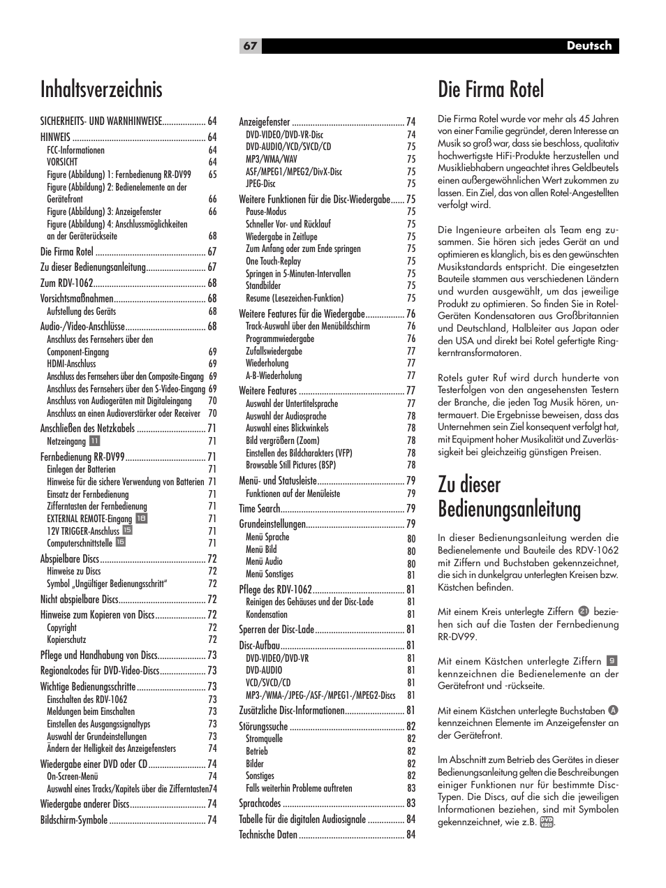 ROTEL RDV-1062 User Manual | Page 67 / 85