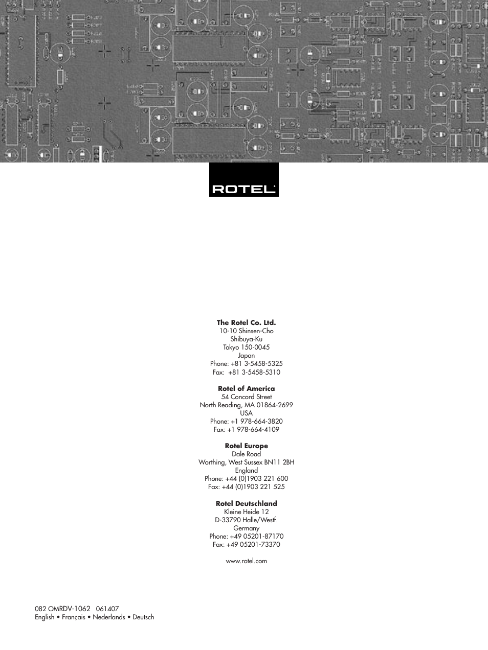 ROTEL RDV-1062 User Manual | Page 85 / 85