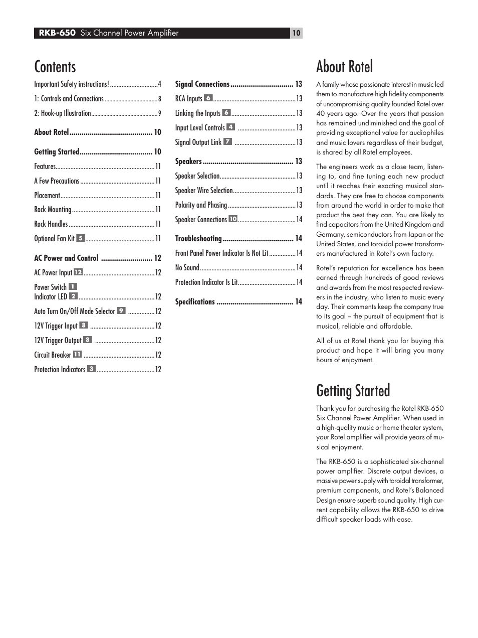 ROTEL RKB-650 User Manual | Page 10 / 56