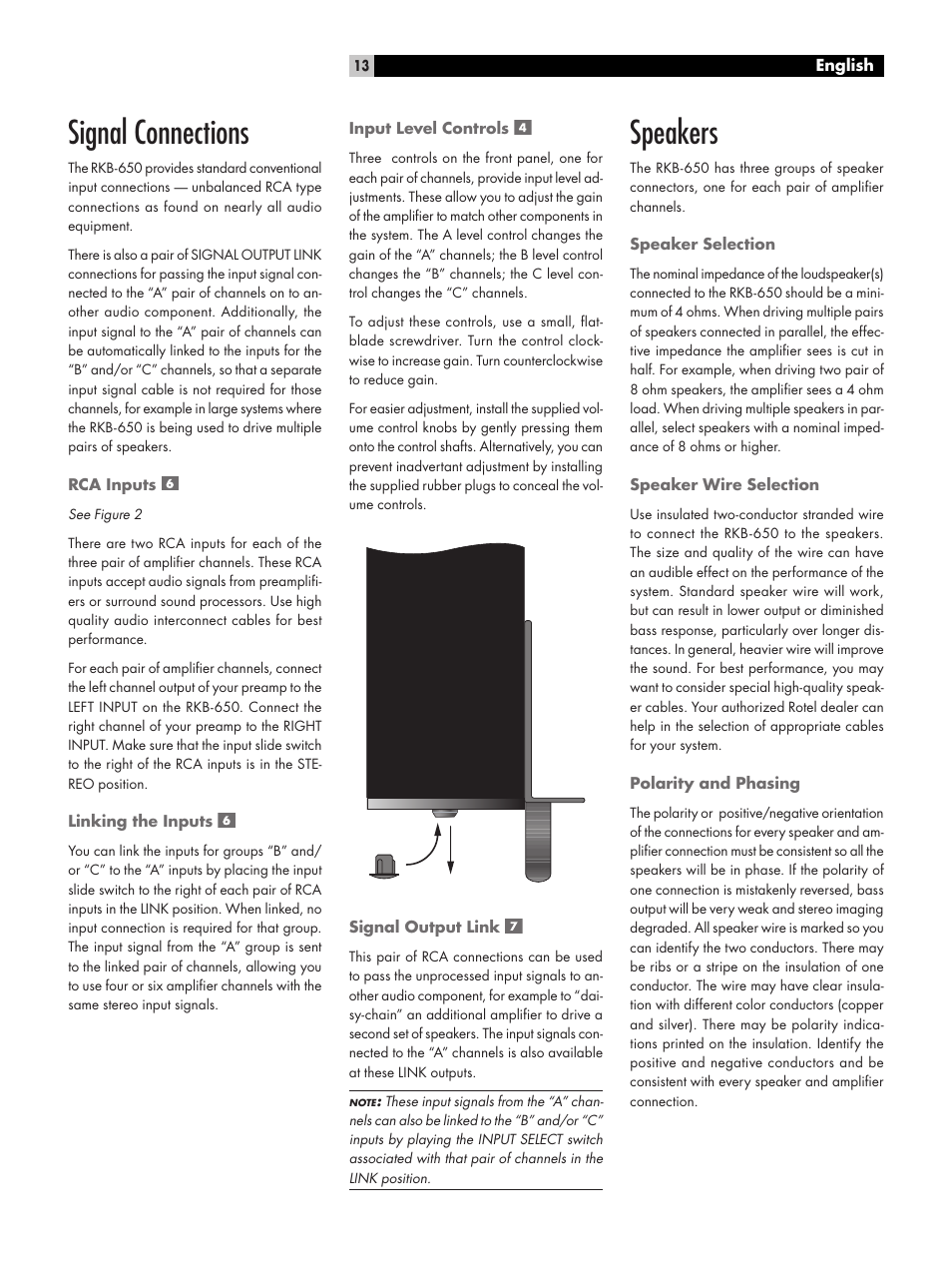 Signal connections, Speakers | ROTEL RKB-650 User Manual | Page 13 / 56