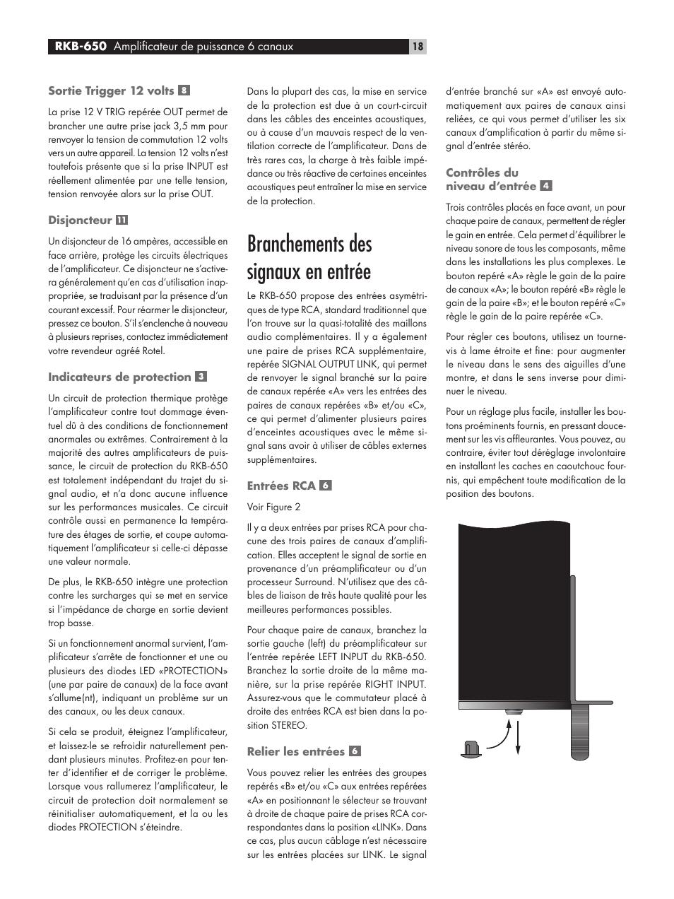 Branchements des signaux en entrée | ROTEL RKB-650 User Manual | Page 18 / 56