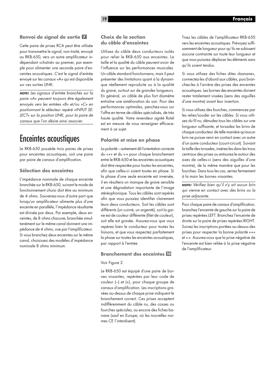 Enceintes acoustiques | ROTEL RKB-650 User Manual | Page 19 / 56