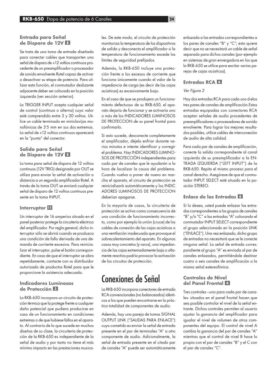 Conexiones de señal | ROTEL RKB-650 User Manual | Page 24 / 56