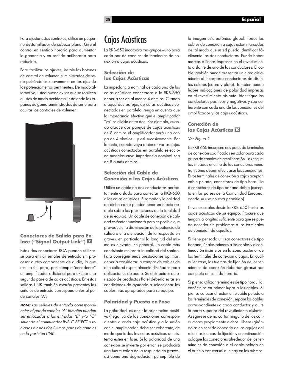 Cajas acústicas | ROTEL RKB-650 User Manual | Page 25 / 56