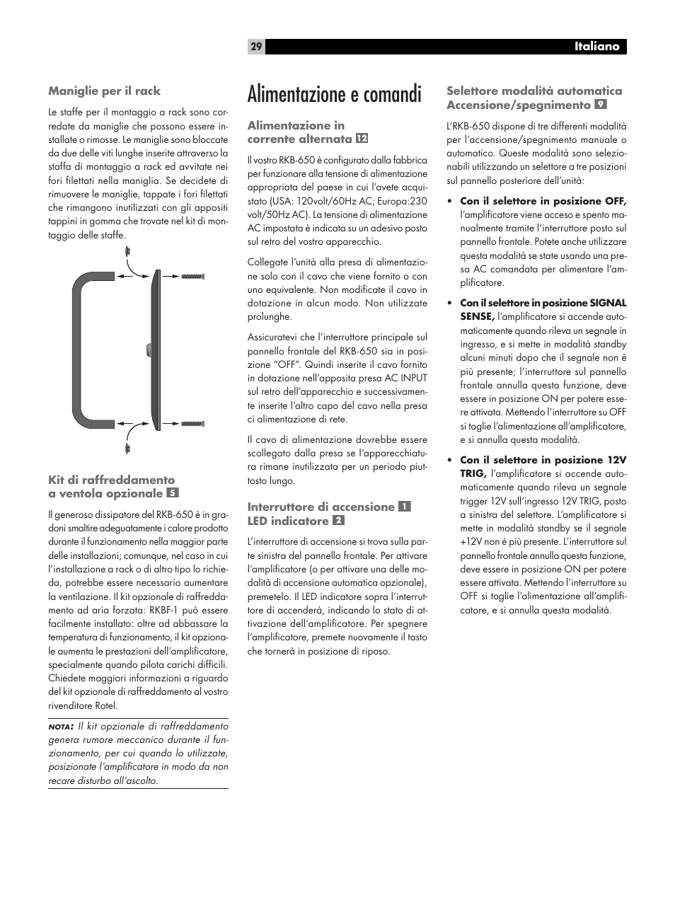 Alimentazione e comandi | ROTEL RKB-650 User Manual | Page 29 / 56