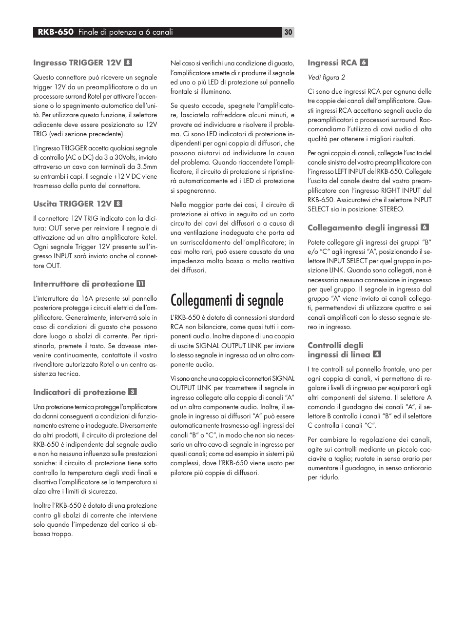 Collegamenti di segnale | ROTEL RKB-650 User Manual | Page 30 / 56