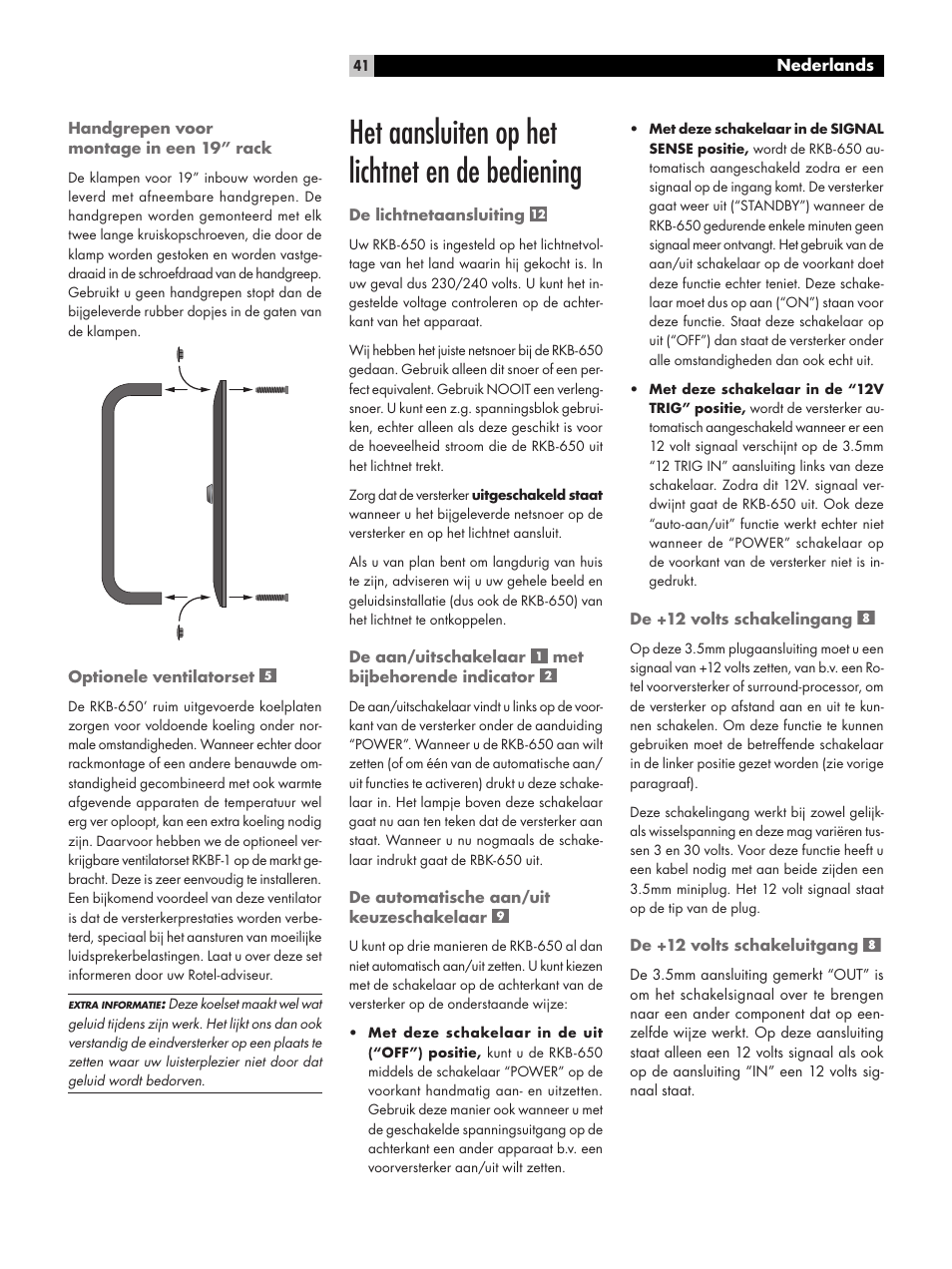 Het aansluiten op het lichtnet en de bediening | ROTEL RKB-650 User Manual | Page 41 / 56