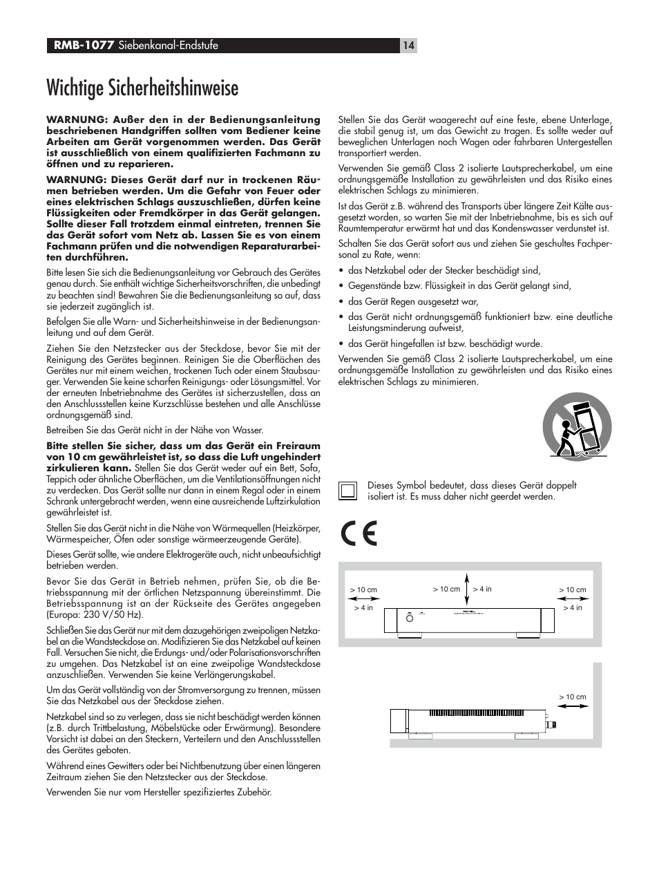 Wichtige sicherheitshinweise | ROTEL RMB-1077 User Manual | Page 14 / 44