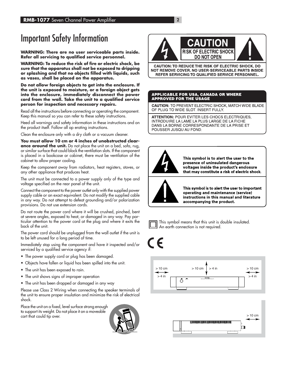 Important safety information | ROTEL RMB-1077 User Manual | Page 2 / 44