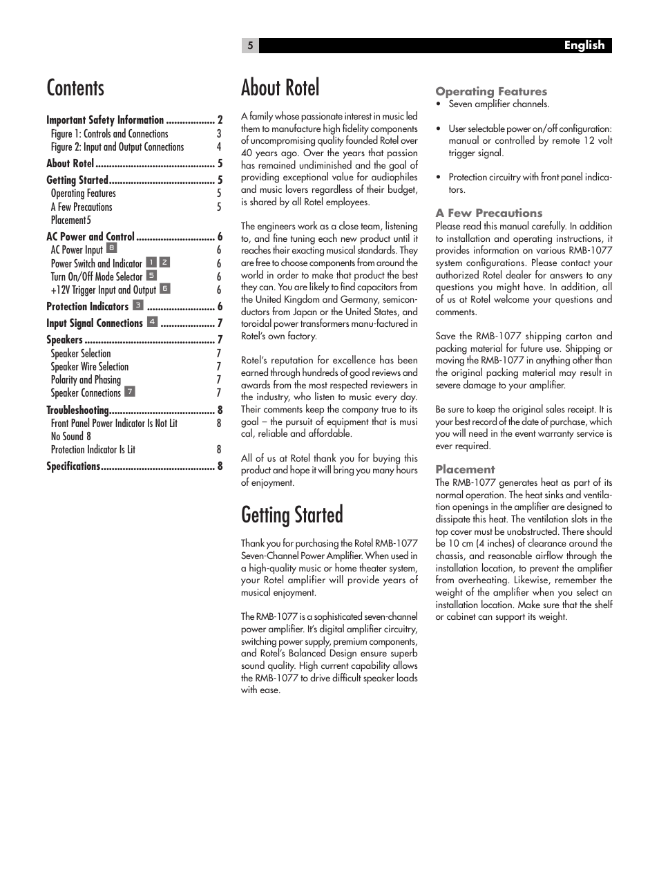 ROTEL RMB-1077 User Manual | Page 5 / 44
