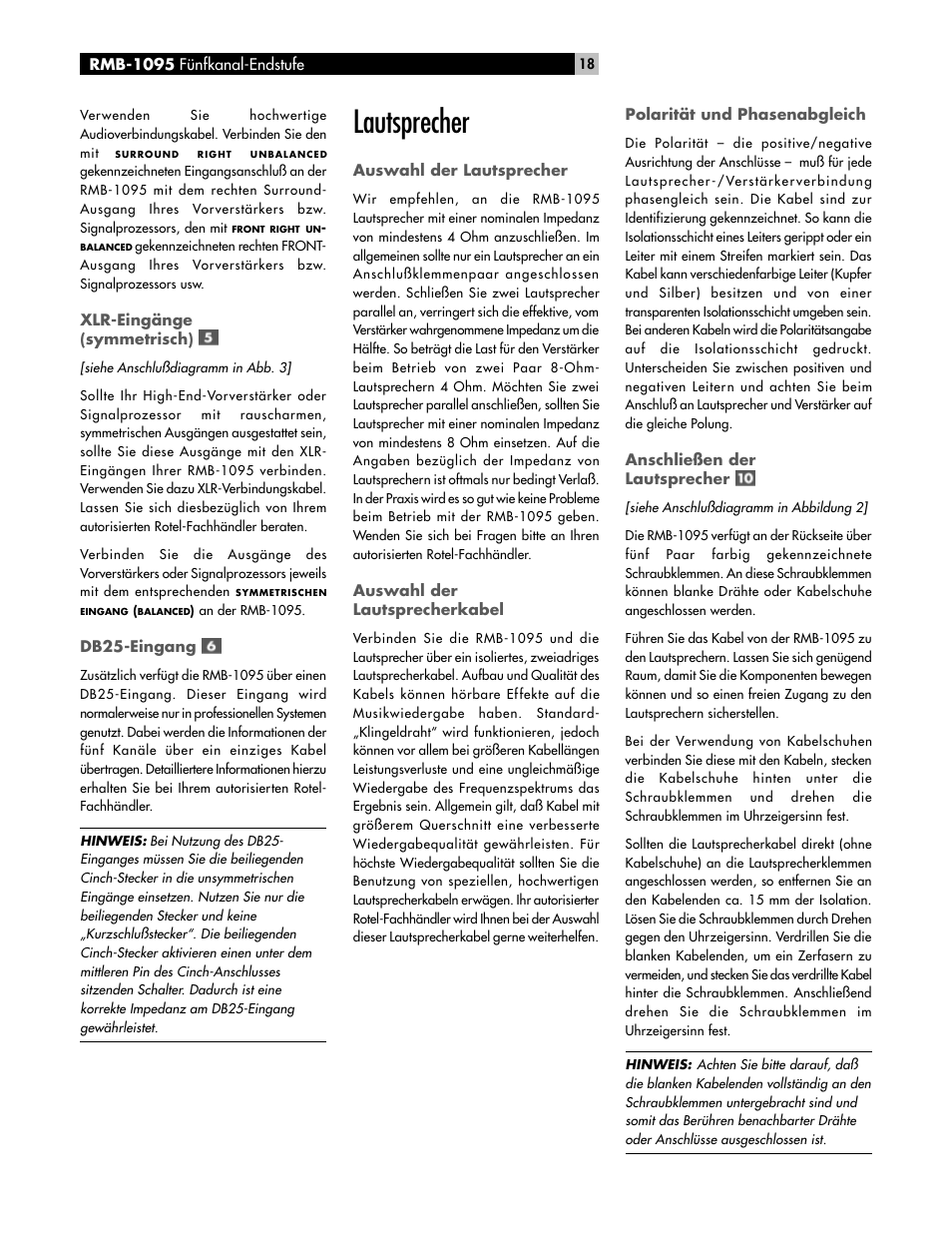 Lautsprecher | ROTEL RMB-1095 User Manual | Page 18 / 34