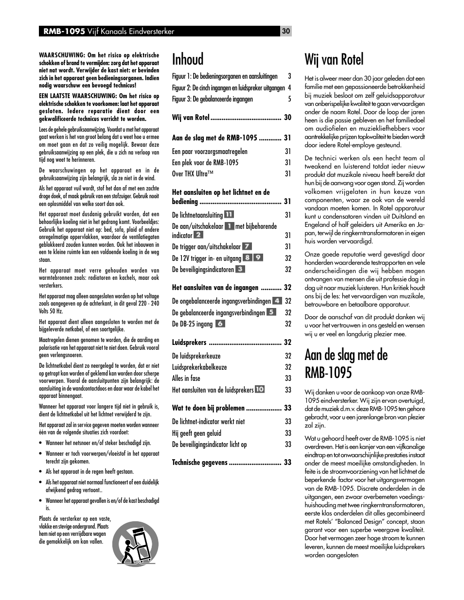 Wij van rotel, Aan de slag met de rmb-1095, Inhoud | ROTEL RMB-1095 User Manual | Page 30 / 34