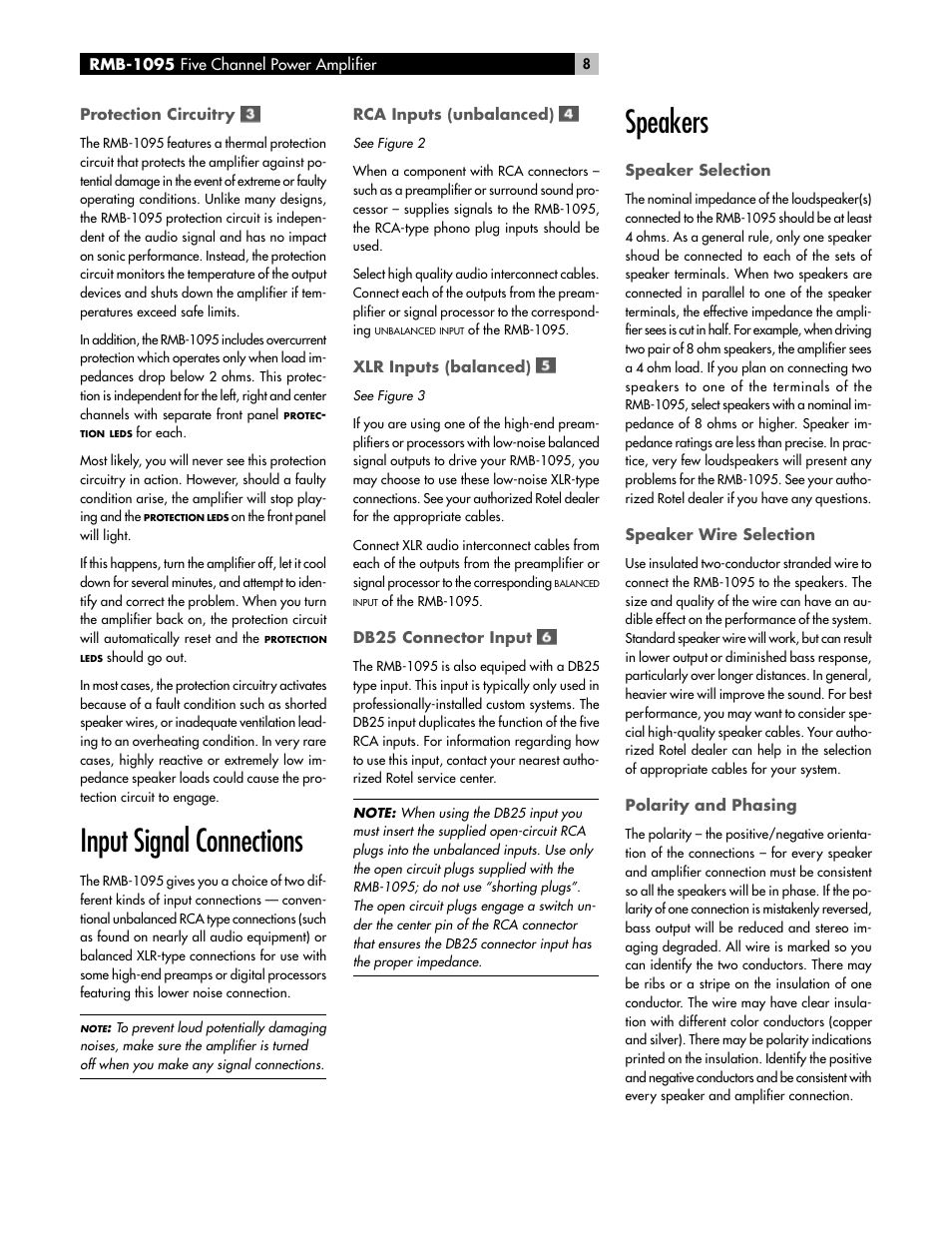 Input signal connections, Speakers | ROTEL RMB-1095 User Manual | Page 8 / 34