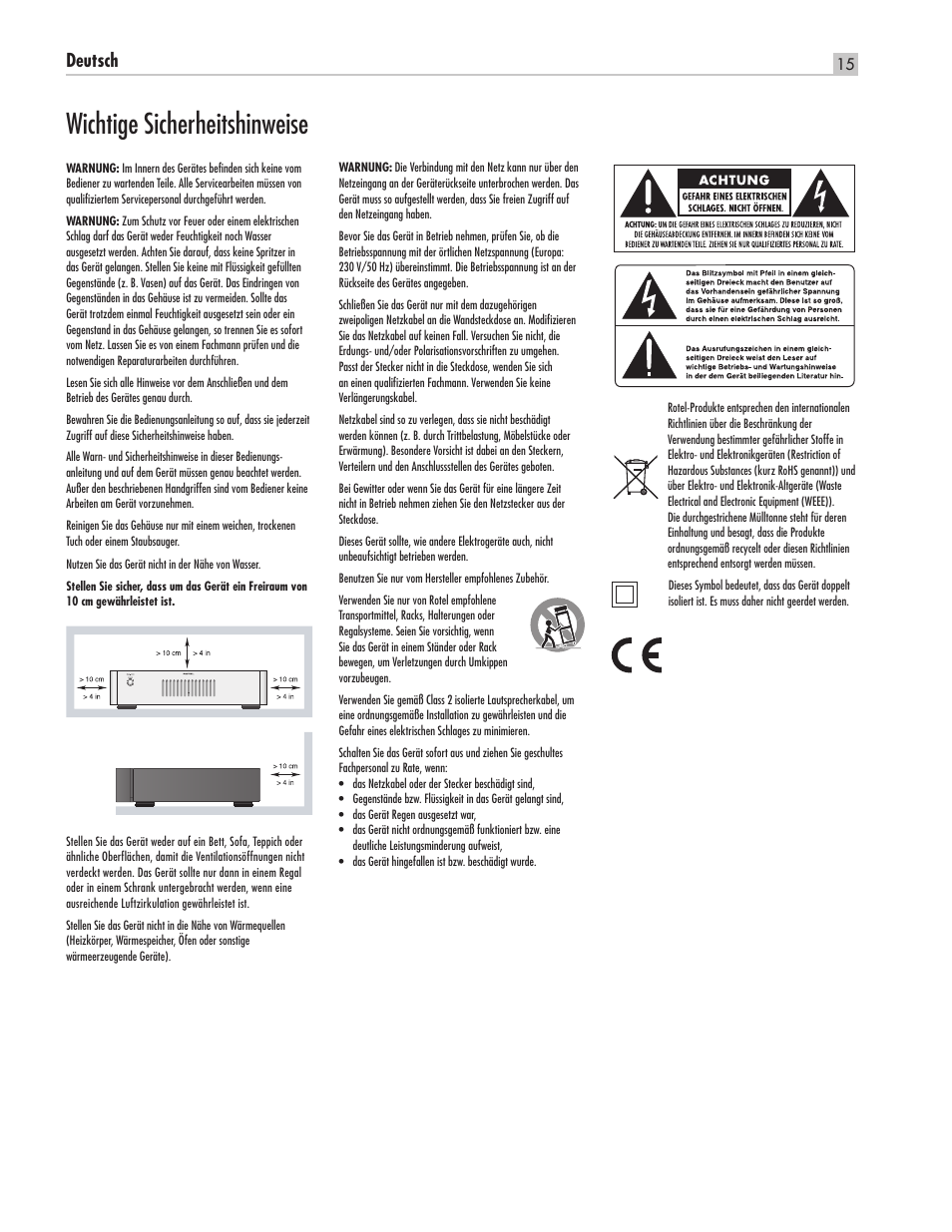 Wichtige sicherheitshinweise, Deutsch | ROTEL RMB-1565 User Manual | Page 15 / 46