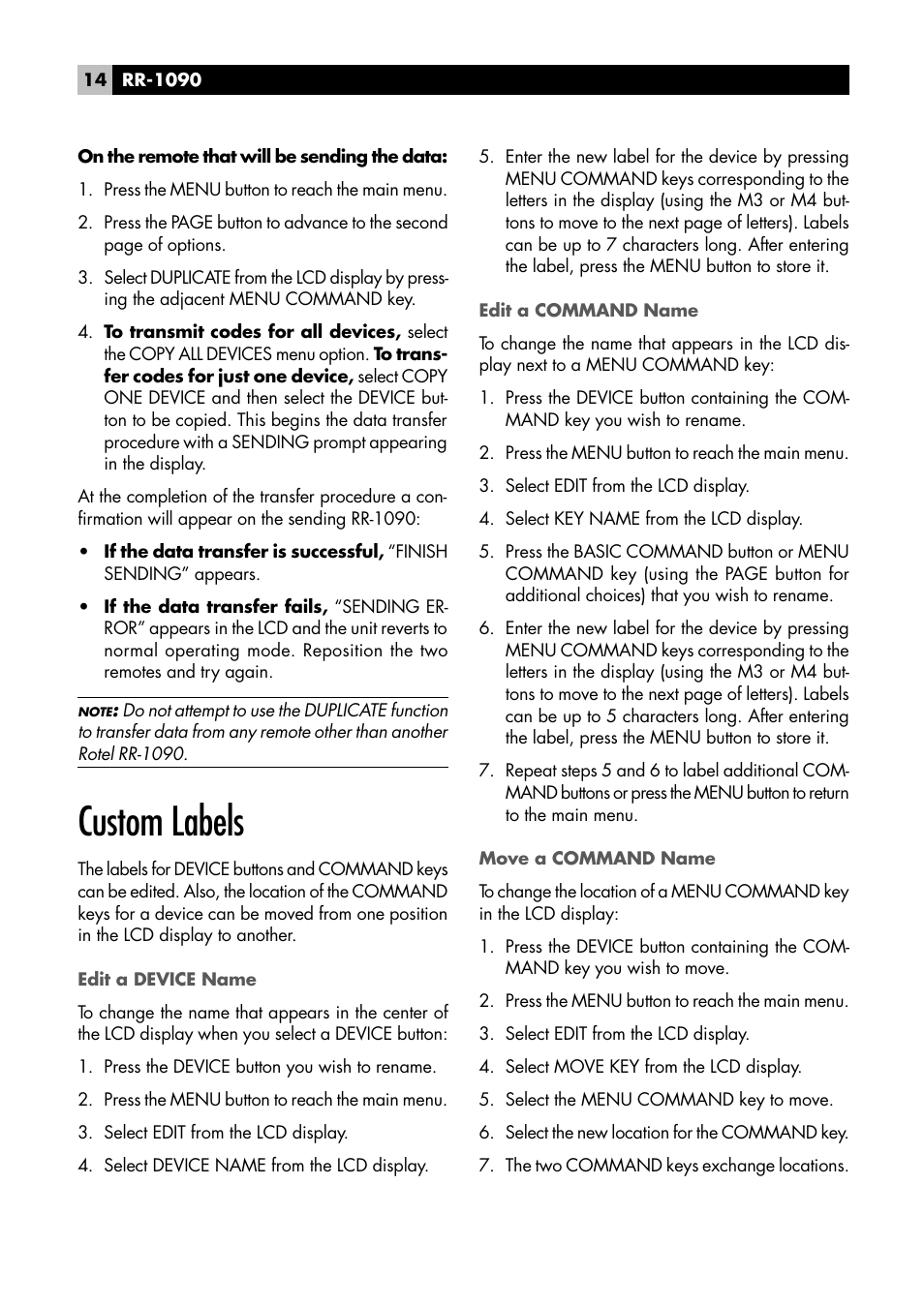 Custom labels | ROTEL RR1090 User Manual | Page 14 / 96