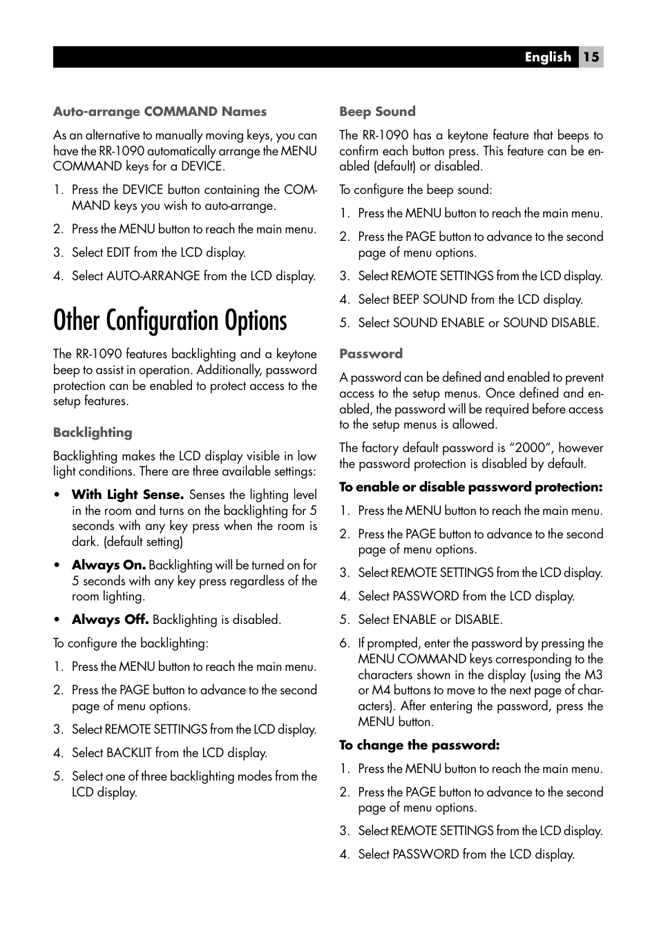 Other configuration options | ROTEL RR1090 User Manual | Page 15 / 96