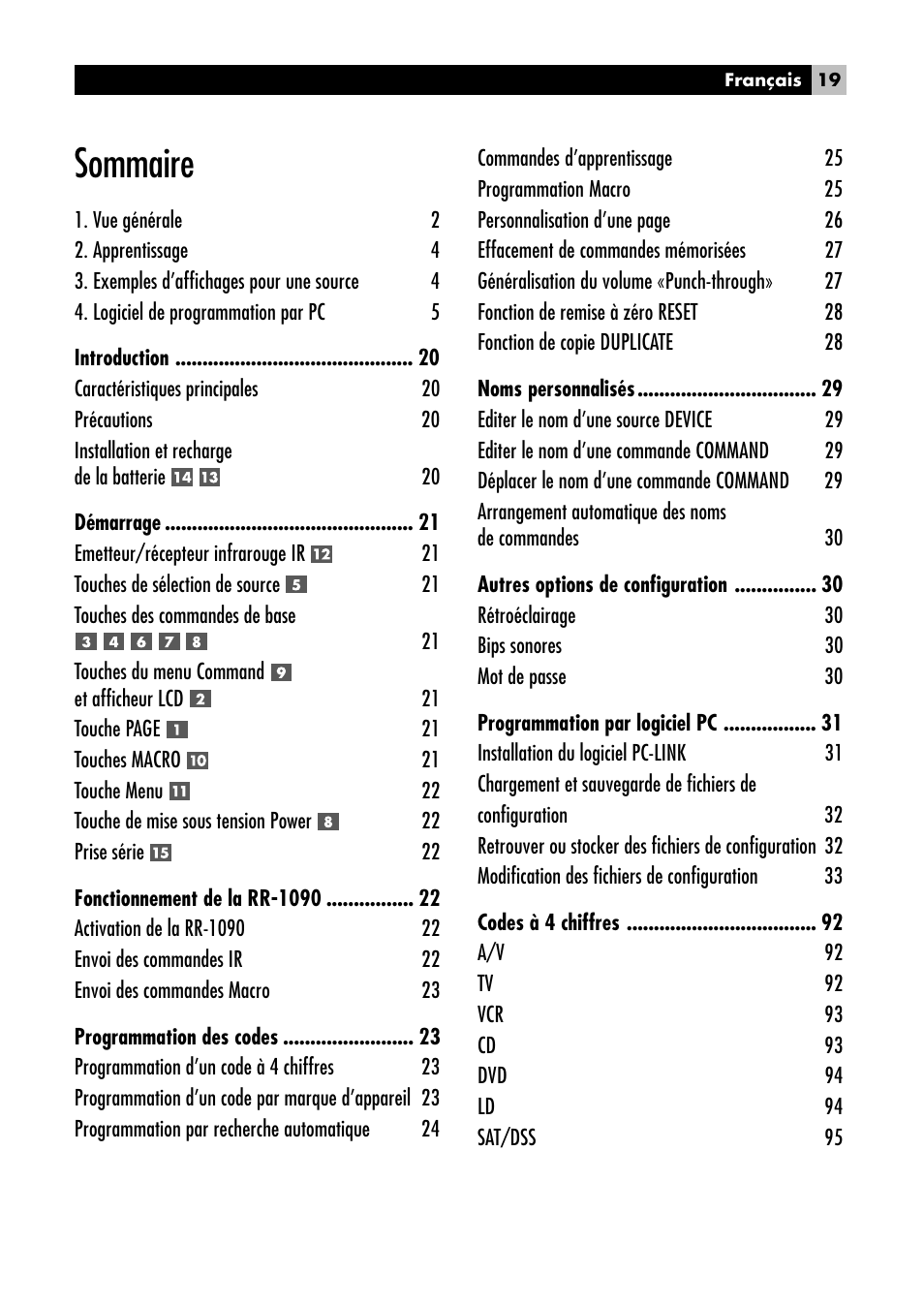 Sommaire | ROTEL RR1090 User Manual | Page 19 / 96