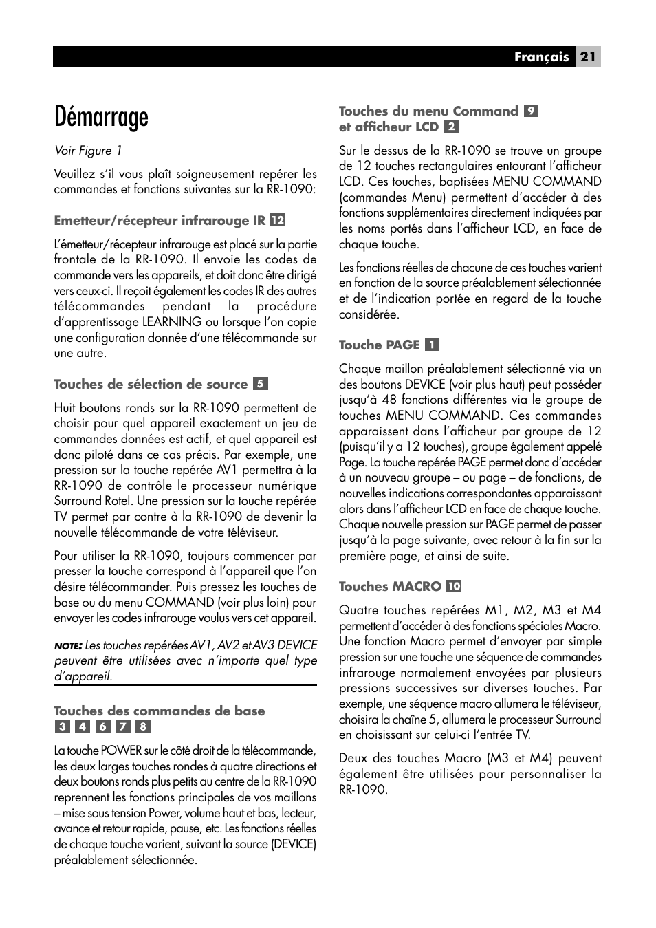 Démarrage | ROTEL RR1090 User Manual | Page 21 / 96