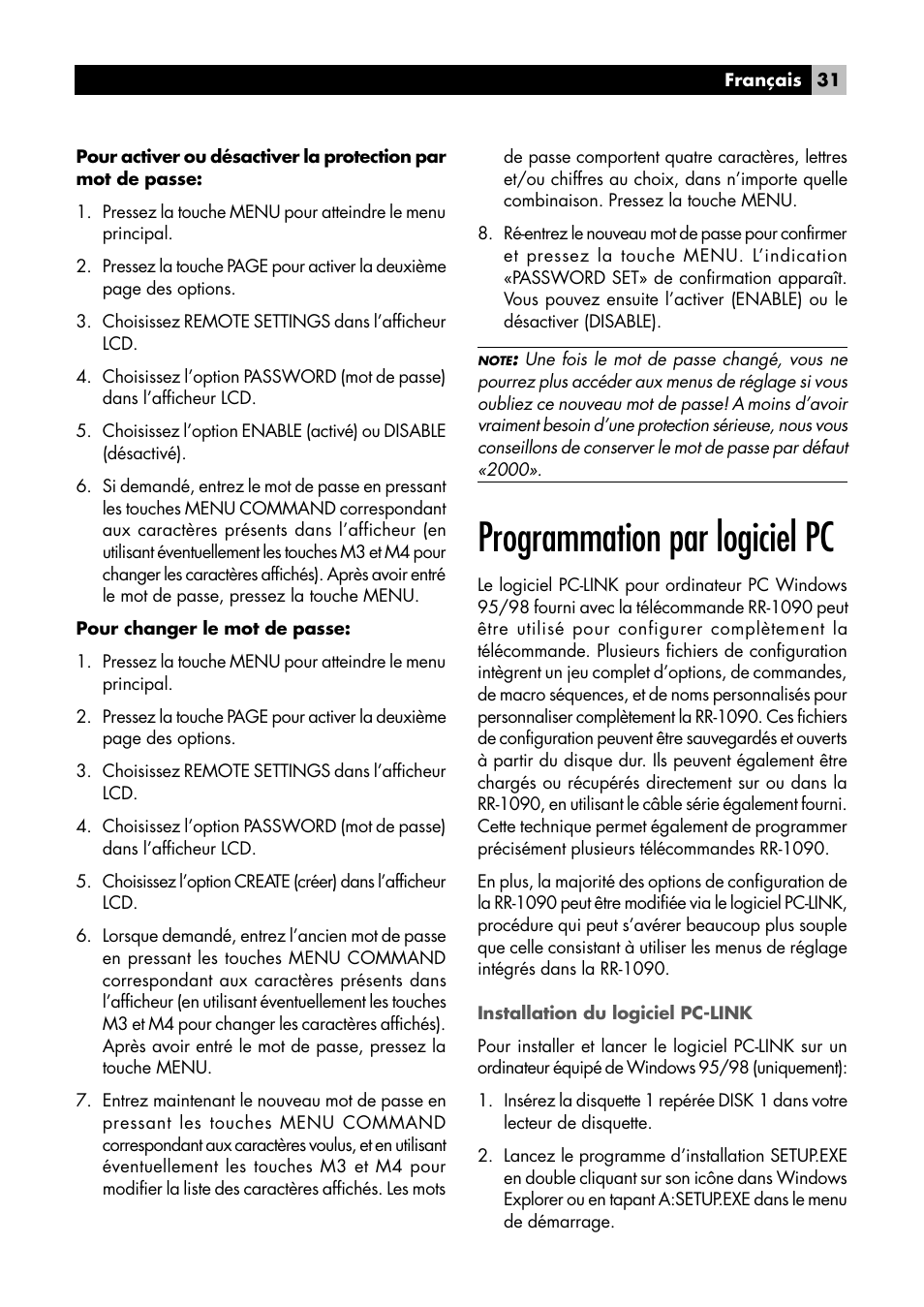 Programmation par logiciel pc | ROTEL RR1090 User Manual | Page 31 / 96