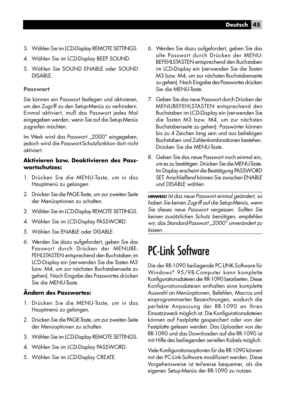 Pc-link software | ROTEL RR1090 User Manual | Page 45 / 96