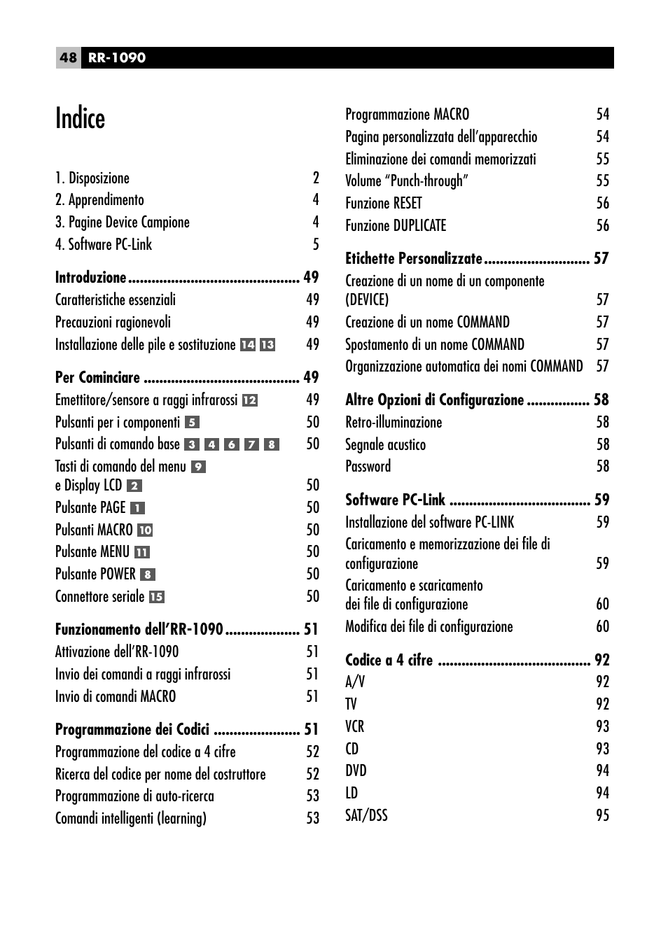Indice | ROTEL RR1090 User Manual | Page 48 / 96