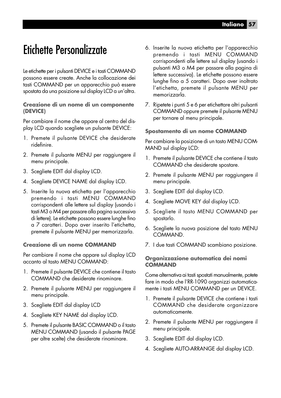 Etichette personalizzate | ROTEL RR1090 User Manual | Page 57 / 96