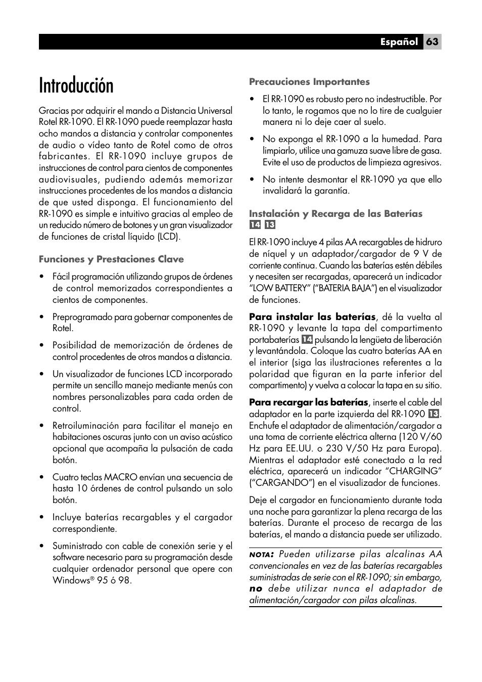 Introducción | ROTEL RR1090 User Manual | Page 63 / 96