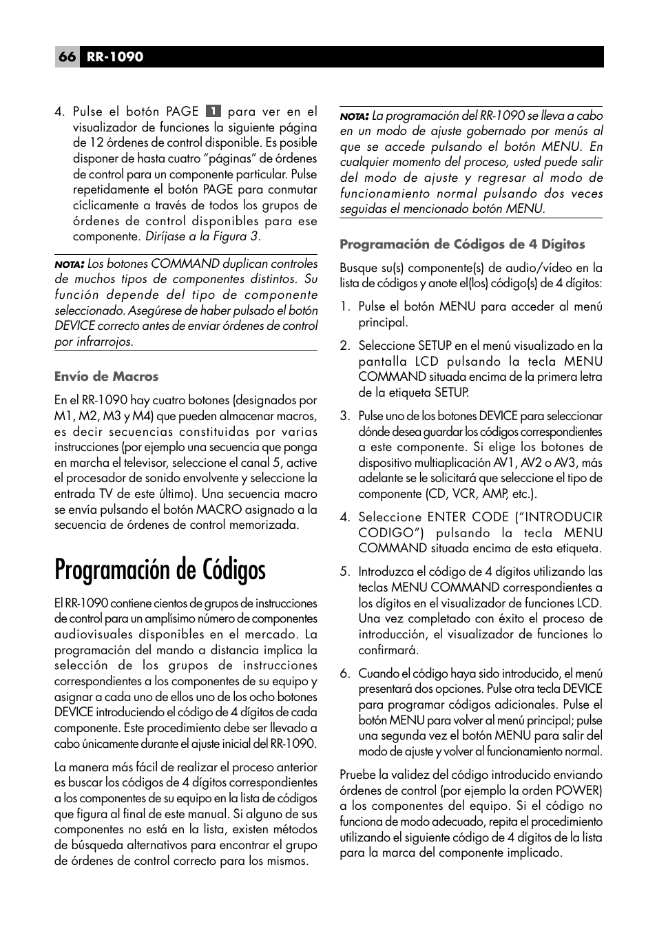 Programación de códigos | ROTEL RR1090 User Manual | Page 66 / 96