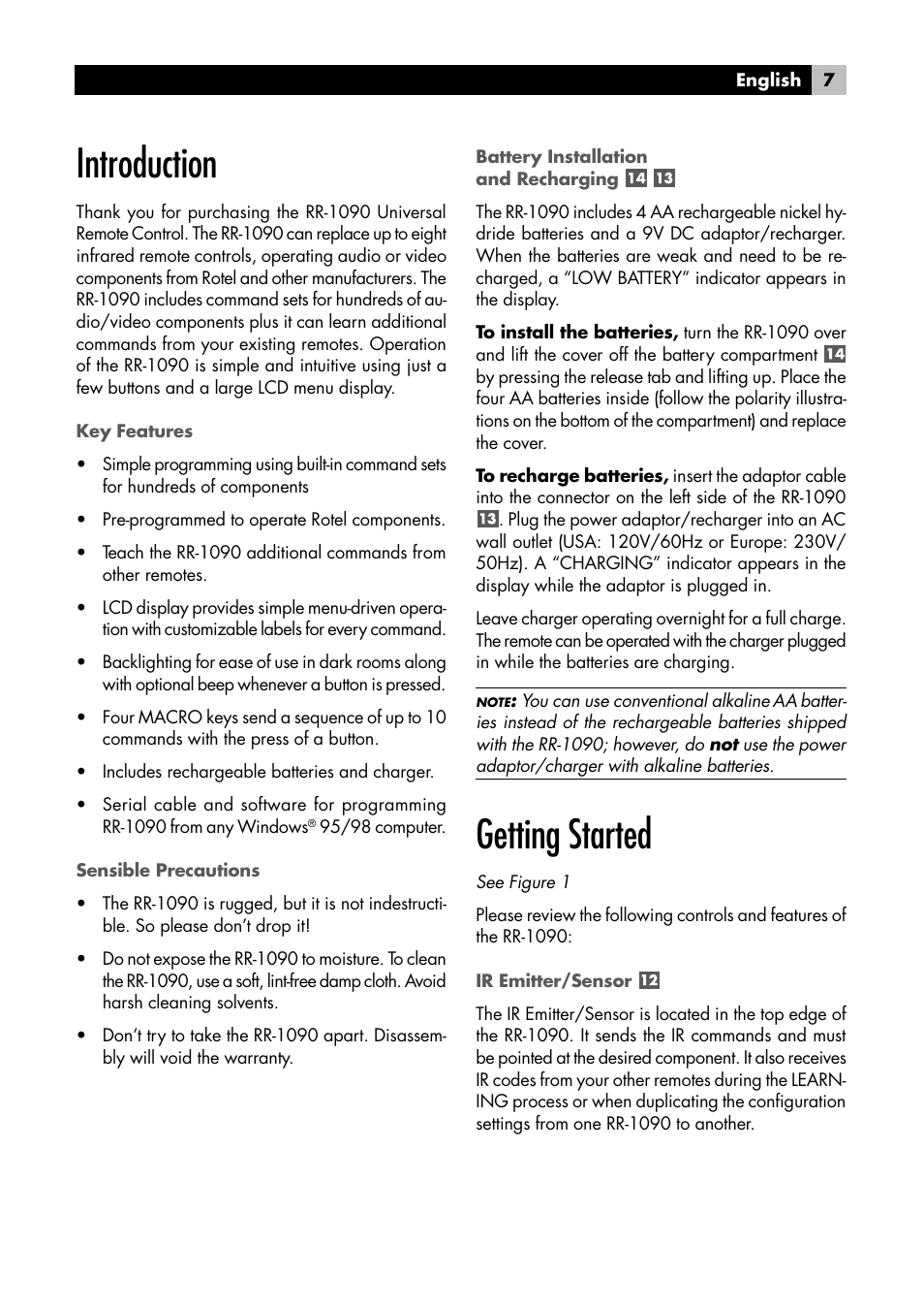 Introduction, Getting started | ROTEL RR1090 User Manual | Page 7 / 96