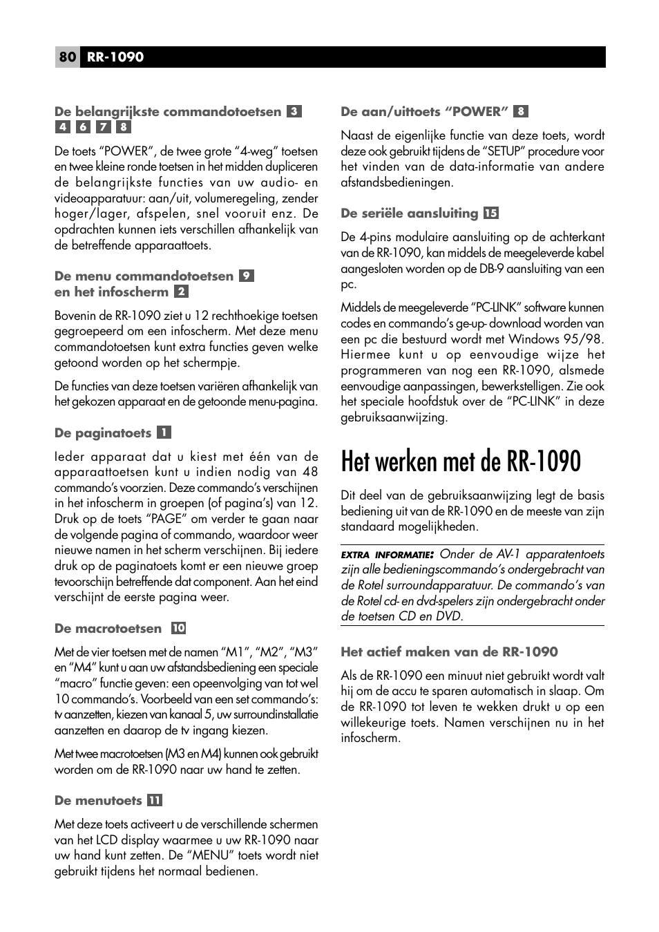 Het werken met de rr-1090 | ROTEL RR1090 User Manual | Page 80 / 96