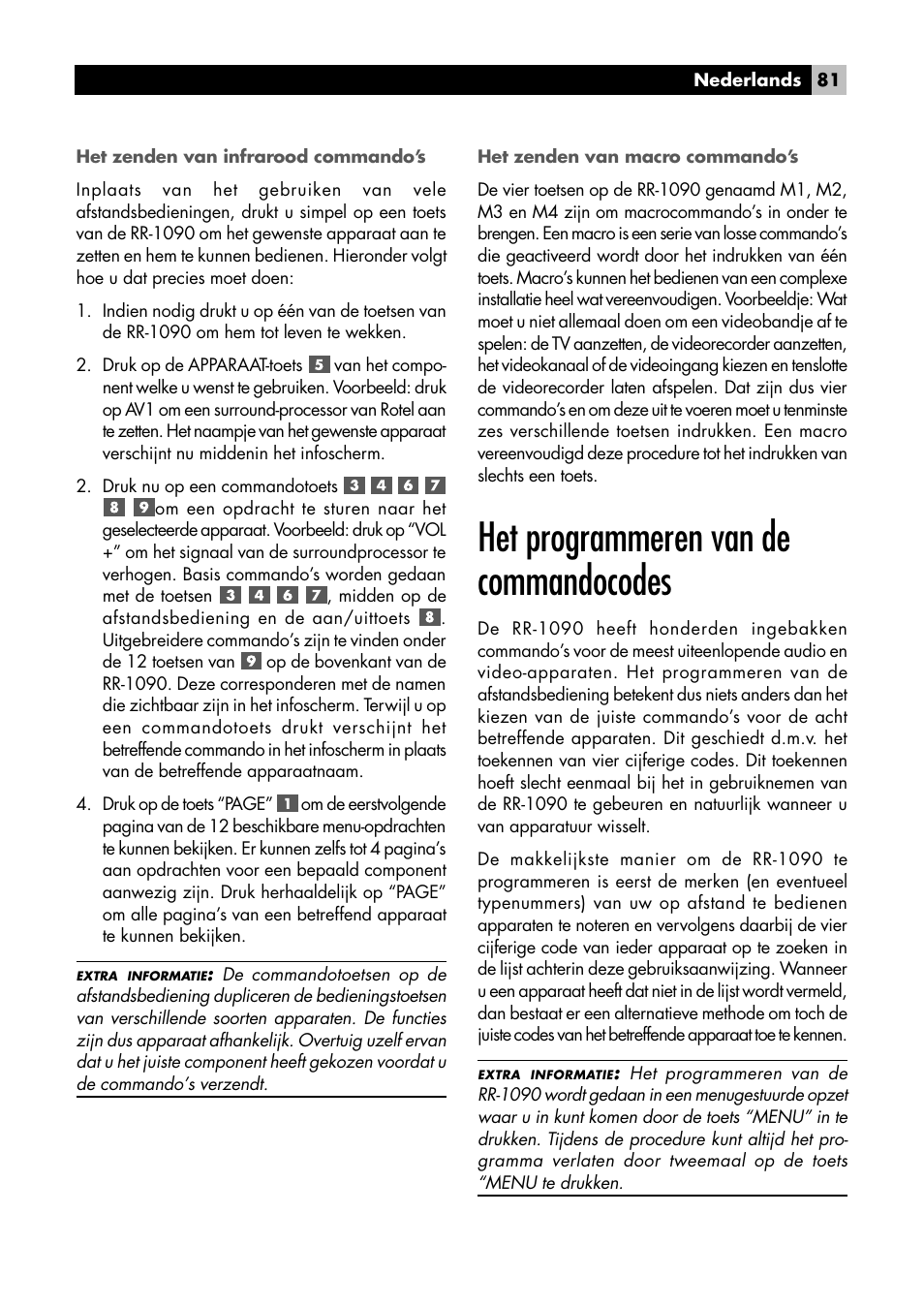 Het programmeren van de commandocodes | ROTEL RR1090 User Manual | Page 81 / 96