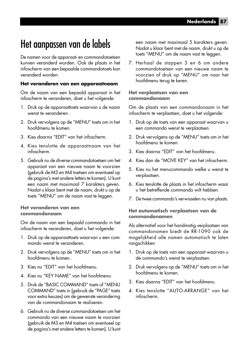 Het aanpassen van de labels | ROTEL RR1090 User Manual | Page 87 / 96