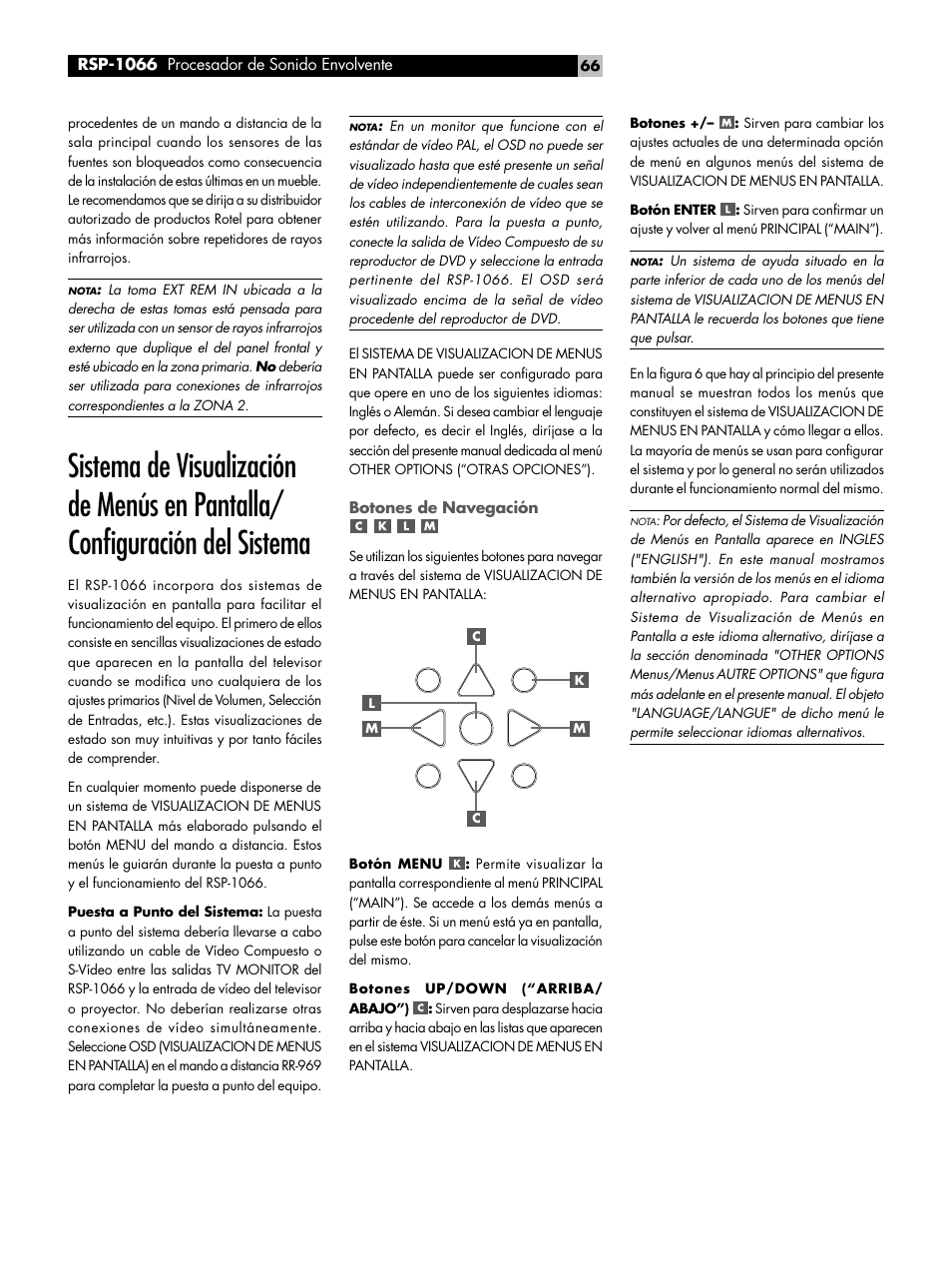 Botones de navegación | ROTEL RSP1066 User Manual | Page 66 / 76