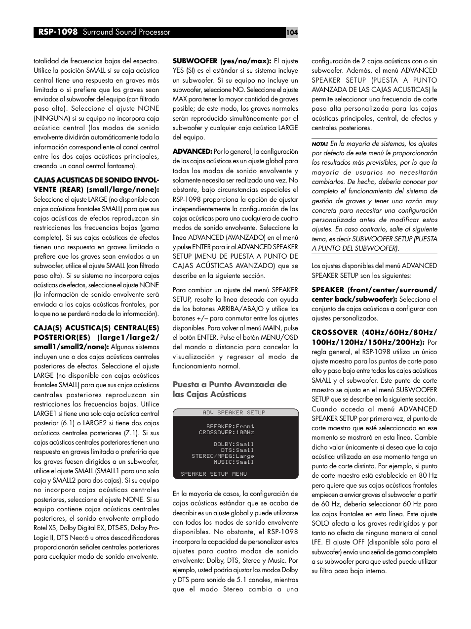 ROTEL RSP-1098 User Manual | Page 104 / 112