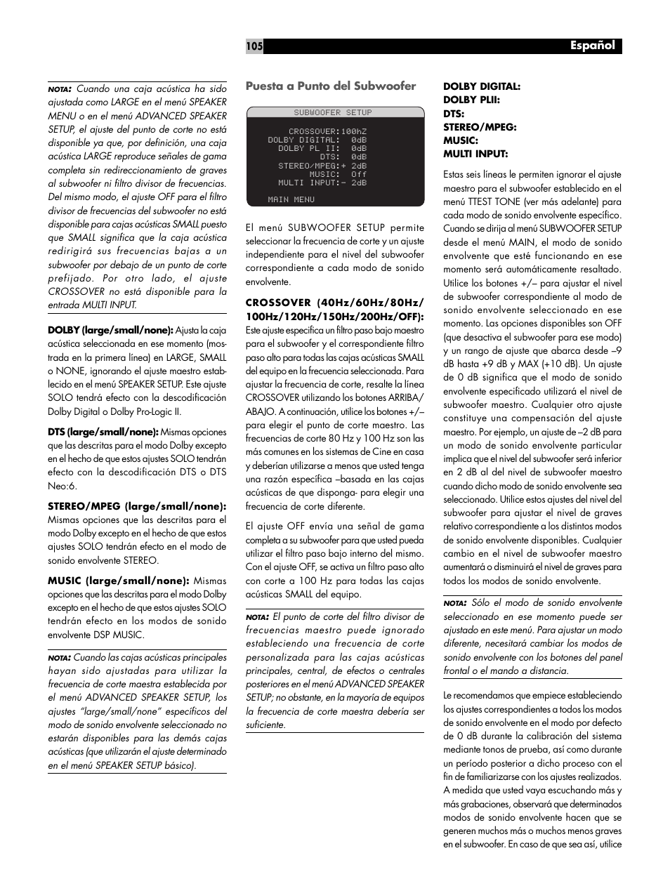 Español | ROTEL RSP-1098 User Manual | Page 105 / 112