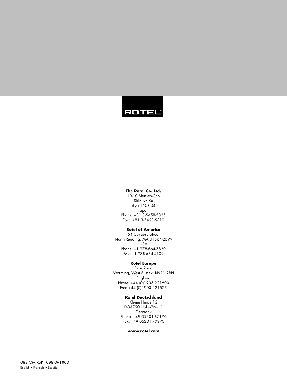 ROTEL RSP-1098 User Manual | Page 112 / 112