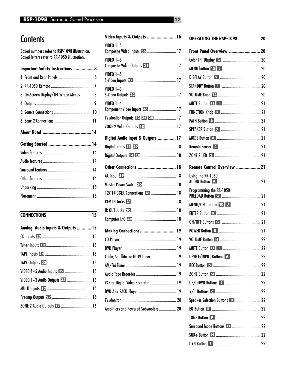 ROTEL RSP-1098 User Manual | Page 12 / 112